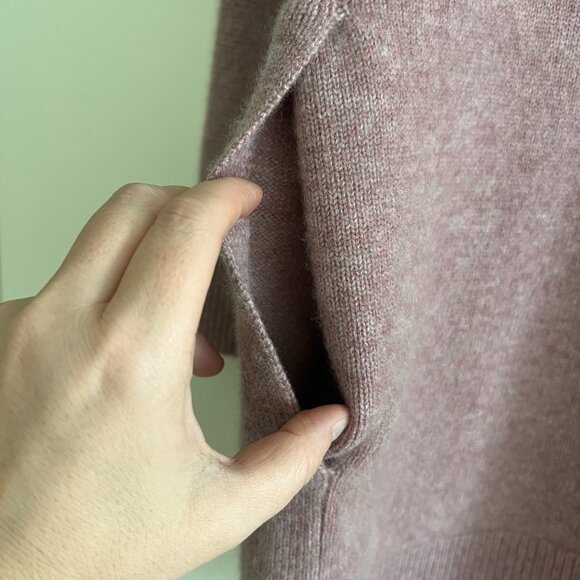 VINCE - Boiled Cashmere Open Rib Trim Cardigan, Heather Mauve, S - Picture 10 of 13